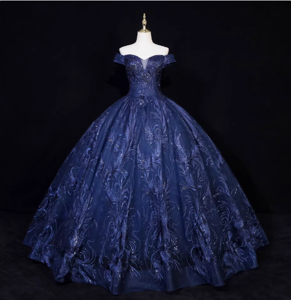 Vintage Trägerloses Marineblaues Ballkleid mit Perlenstickerei aus Tüll Abendkleid P4680
