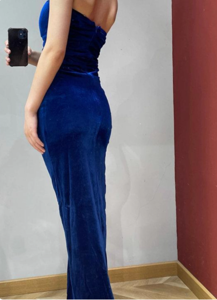 Elegant Sexy Royal Blue Sweetheart Neck Velvet Long Prom Dress Evening Dress P4687