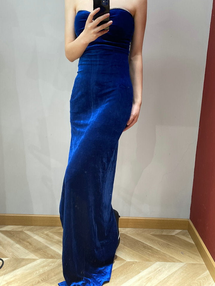 Elegant Sexy Royal Blue Sweetheart Neck Velvet Long Prom Dress Evening Dress P4687