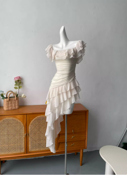 Süßes rosa langes Ballkleid Abendkleid aus Chiffon mit eckigem Ausschnitt und Rüschen P4690