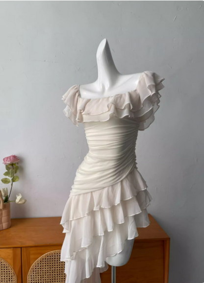 Süßes rosa langes Ballkleid Abendkleid aus Chiffon mit eckigem Ausschnitt und Rüschen P4690