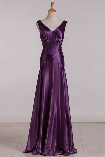Robe de bal longue en satin rose avec col en V et sirène vintage, robe de soirée P2456