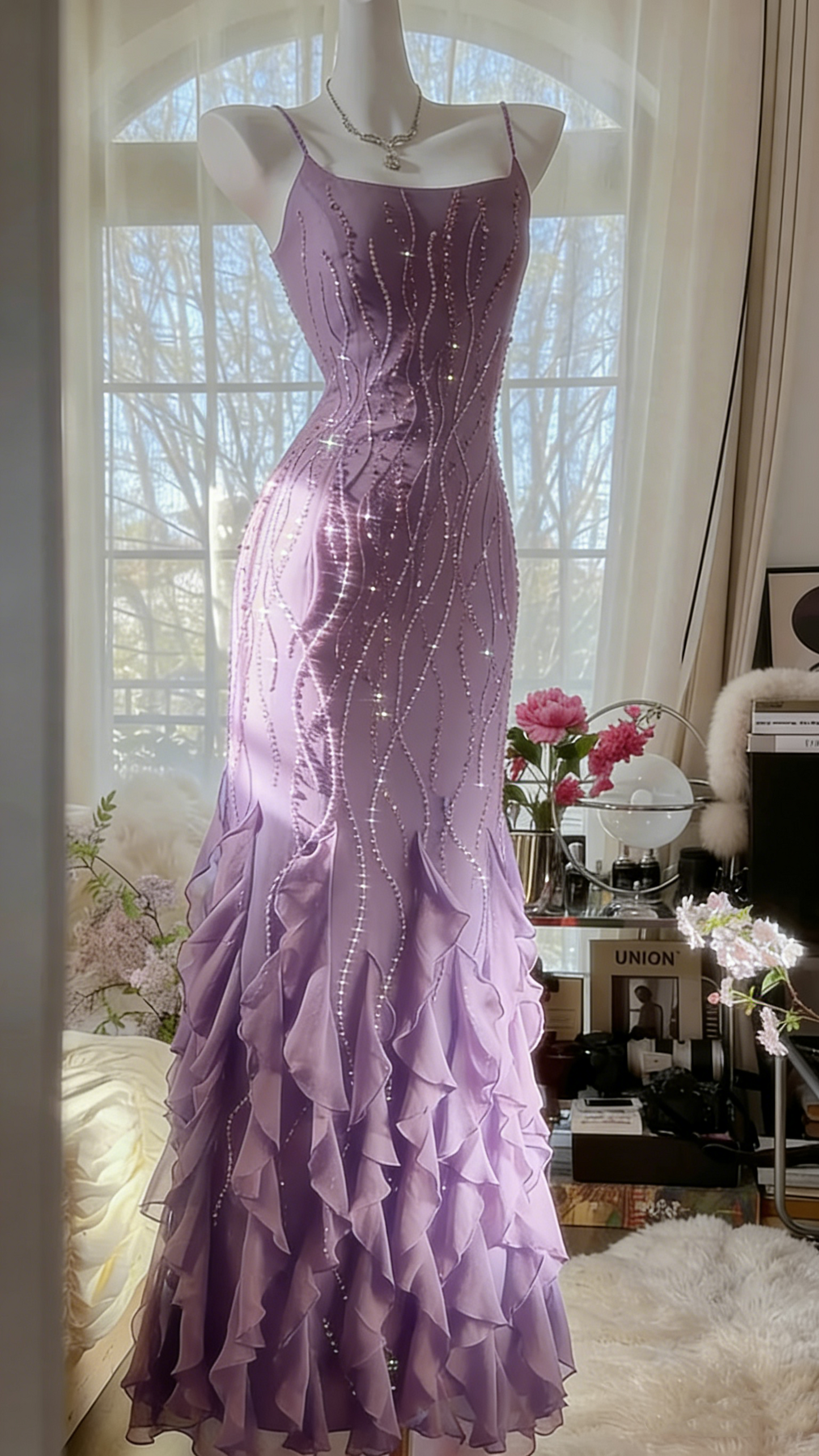 Wunderschönes orangefarbenes Chiffonperlen-Quallenrock Abendkleid Ballkleid P3281