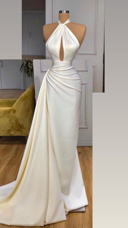 Robes de bal longues ivoire sans manches dos nu sirène vintage P496