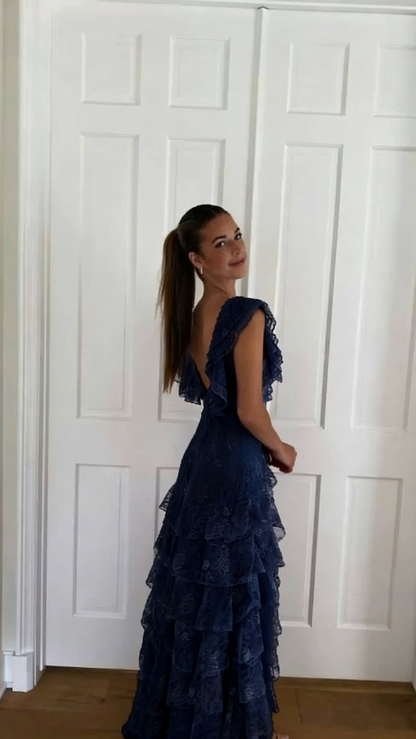 Lilac Lace Long prom Dress Party Dress 21th Birthday Outfits P2109