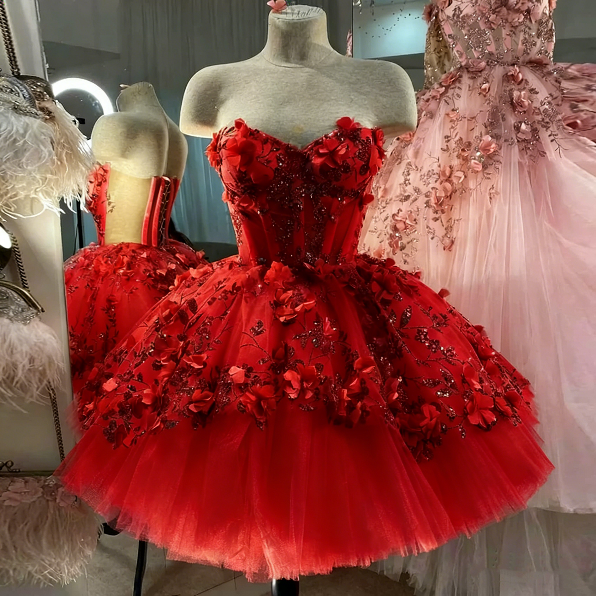Chic Pink Prom Dresses Hand Made Flowers 18th Birthday Outfits P1841 – PreppyDress