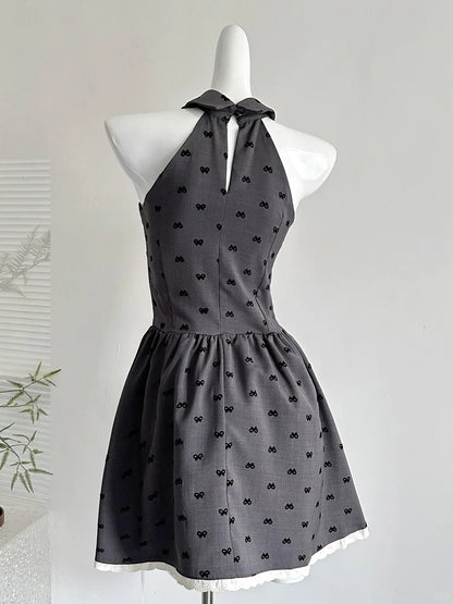 Vintage Grau Bedrucktes Revers A-Linie Kurzes 17. Geburtstag Homecoming Kleid P3995