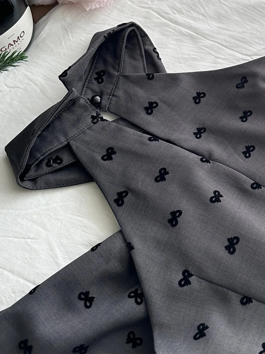 Vintage Grey Printed Lapel A-line Short 17th Birthday Homecoming Dress P3995