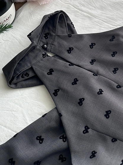 Vintage Grau Bedrucktes Revers A-Linie Kurzes 17. Geburtstag Homecoming Kleid P3995