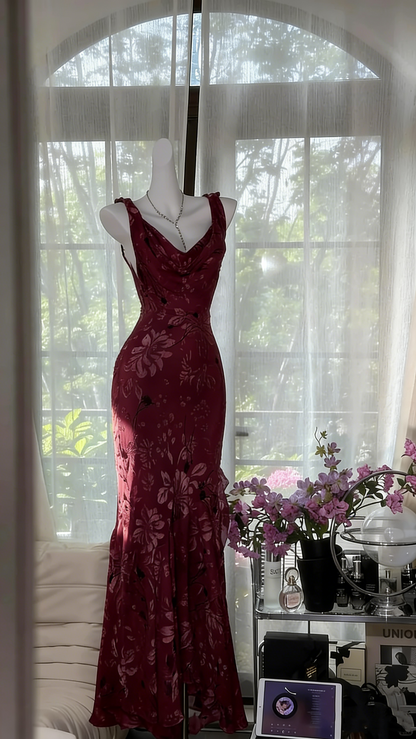 Elegantes lila Meerjungfrauen-Abendkleid aus Chiffon mit Bootsausschnitt P4040