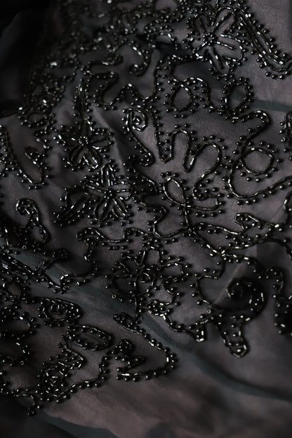 Elegantes marineblaues Spaghettiträger V-Ausschnitt Perlen Chiffon langes Ballkleid Abendkleid P4704