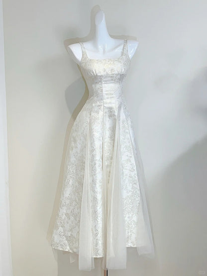 Retro Palace Elfenbein A-Linie Carmen-Ausschnitt Träger Jacquard Tüll Ballkleid Abendkleid P4071