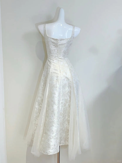 Retro Palace Elfenbein A-Linie Carmen-Ausschnitt Träger Jacquard Tüll Ballkleid Abendkleid P4071