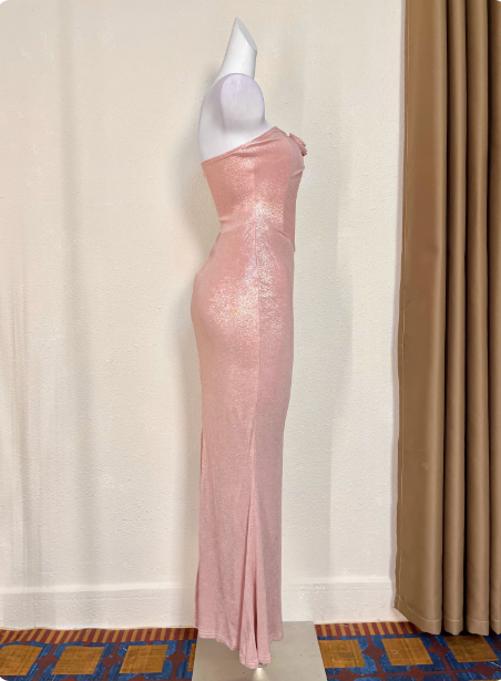 Süßes rosafarbenes Meerjungfrauen-Trägerloses 3D-Blumenapplikationen-Satin-Langes Ballkleid Abendkleid P4712