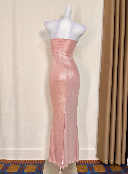 Süßes rosafarbenes Meerjungfrauen-Trägerloses 3D-Blumenapplikationen-Satin-Langes Ballkleid Abendkleid P4712