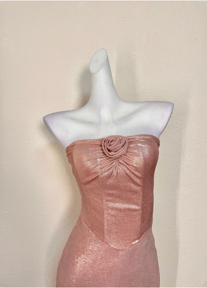 Süßes rosafarbenes Meerjungfrauen-Trägerloses 3D-Blumenapplikationen-Satin-Langes Ballkleid Abendkleid P4712