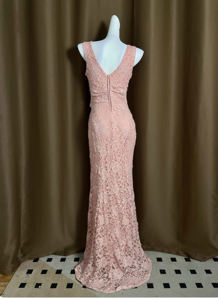 Elegantes rosa tiefes V-Ausschnitt Meerjungfrauen-Spitzenkleid mit Schlitz, langes Ballkleid Abendkleid P4713