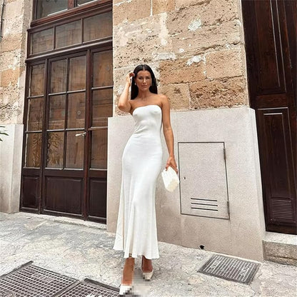 Simple Mermaid Strapless White Prom Dress 21st Birthday Outfit P670