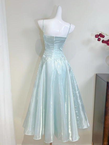 Elegantes minzgrünes A-Linien-Träger-Satin-Ballkleid Abendkleid P4072
