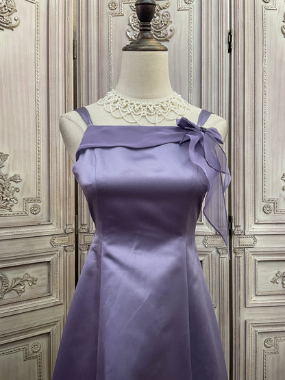 Elegantes hellviolettes Spaghetti-Trägerkleid mit eckigem Ausschnitt, A-Linie, aus Satin, langes Ballkleid, Abendkleid P4737