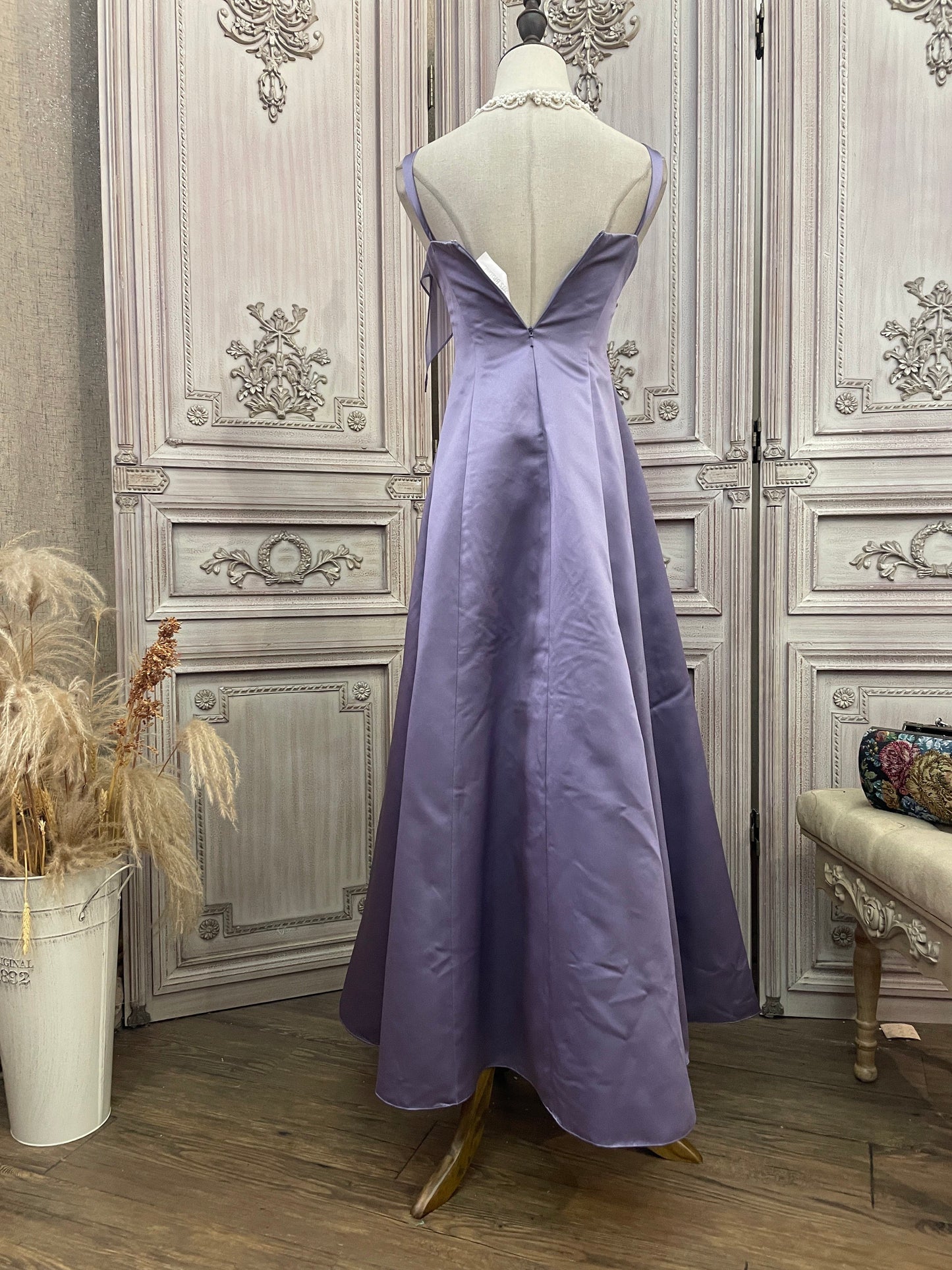 Elegantes hellviolettes Spaghetti-Trägerkleid mit eckigem Ausschnitt, A-Linie, aus Satin, langes Ballkleid, Abendkleid P4737