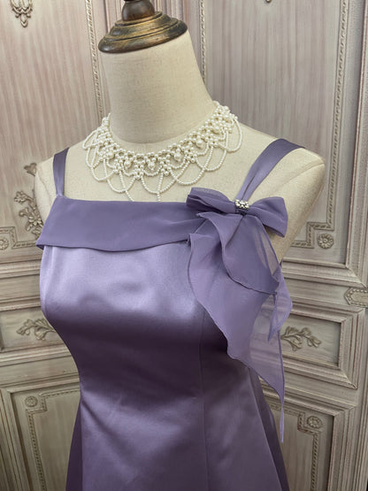 Elegantes hellviolettes Spaghetti-Trägerkleid mit eckigem Ausschnitt, A-Linie, aus Satin, langes Ballkleid, Abendkleid P4737