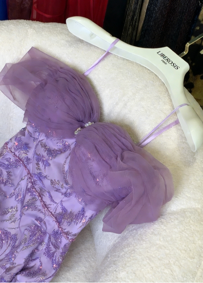 Charmantes lila Meerjungfrau-Pailletten-Jacquard-Satin-langes Ballkleid Abendkleid P4744