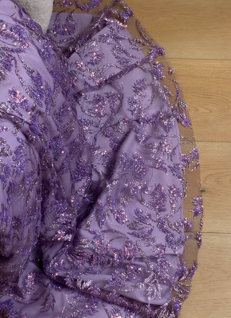 Charmantes lila Meerjungfrau-Pailletten-Jacquard-Satin-langes Ballkleid Abendkleid P4744
