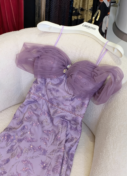 Charmantes lila Meerjungfrau-Pailletten-Jacquard-Satin-langes Ballkleid Abendkleid P4744