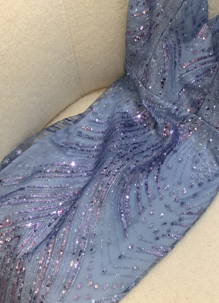 Elegantes staubblaues Spaghettiträger-V-Ausschnitt-Pailletten-langes Ballkleid Abendkleid P4745