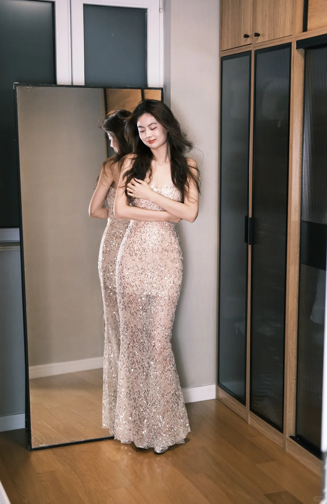 Sexy trägerloses Meerjungfrauen Pailletten Tüll langes Ballkleid Abendkleid P4765