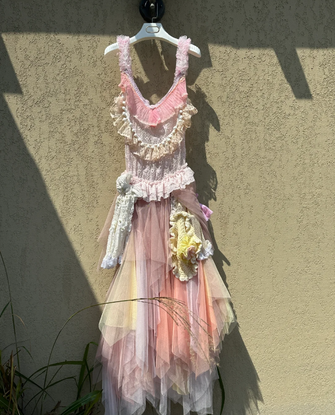 Verträumtes Gradient Spaghetti-Träger Spitzenbesatz Mehrlagiges Tüll Langes Ballkleid Geburtstagsabendkleid P4778