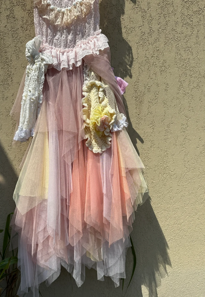 Verträumtes Gradient Spaghetti-Träger Spitzenbesatz Mehrlagiges Tüll Langes Ballkleid Geburtstagsabendkleid P4778