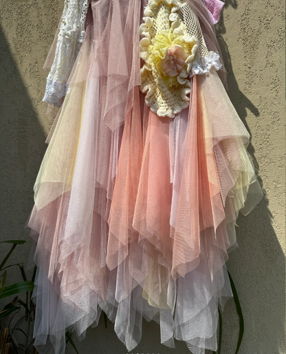 Verträumtes Gradient Spaghetti-Träger Spitzenbesatz Mehrlagiges Tüll Langes Ballkleid Geburtstagsabendkleid P4778