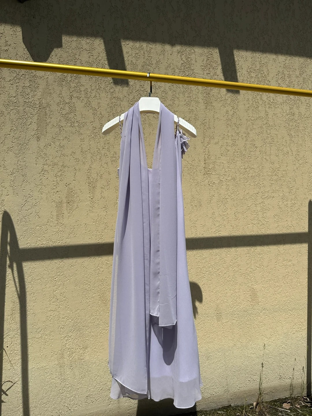 Elegantes lavendelfarbenes Spaghettiträger-Chiffon-Ballkleid mit Quasten Abendkleid P4780
