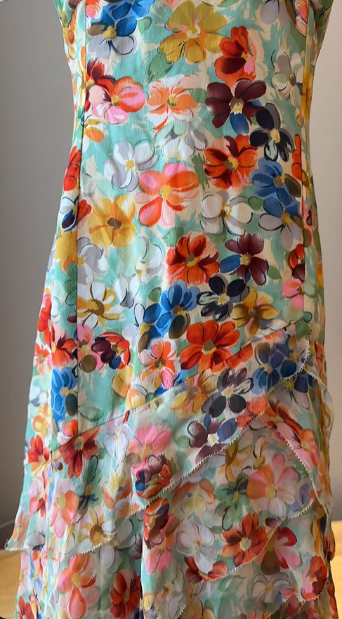 Colorful Floral Spaghetti StrapIrregular Chiffon Prom Dress Birthday Dress P4784