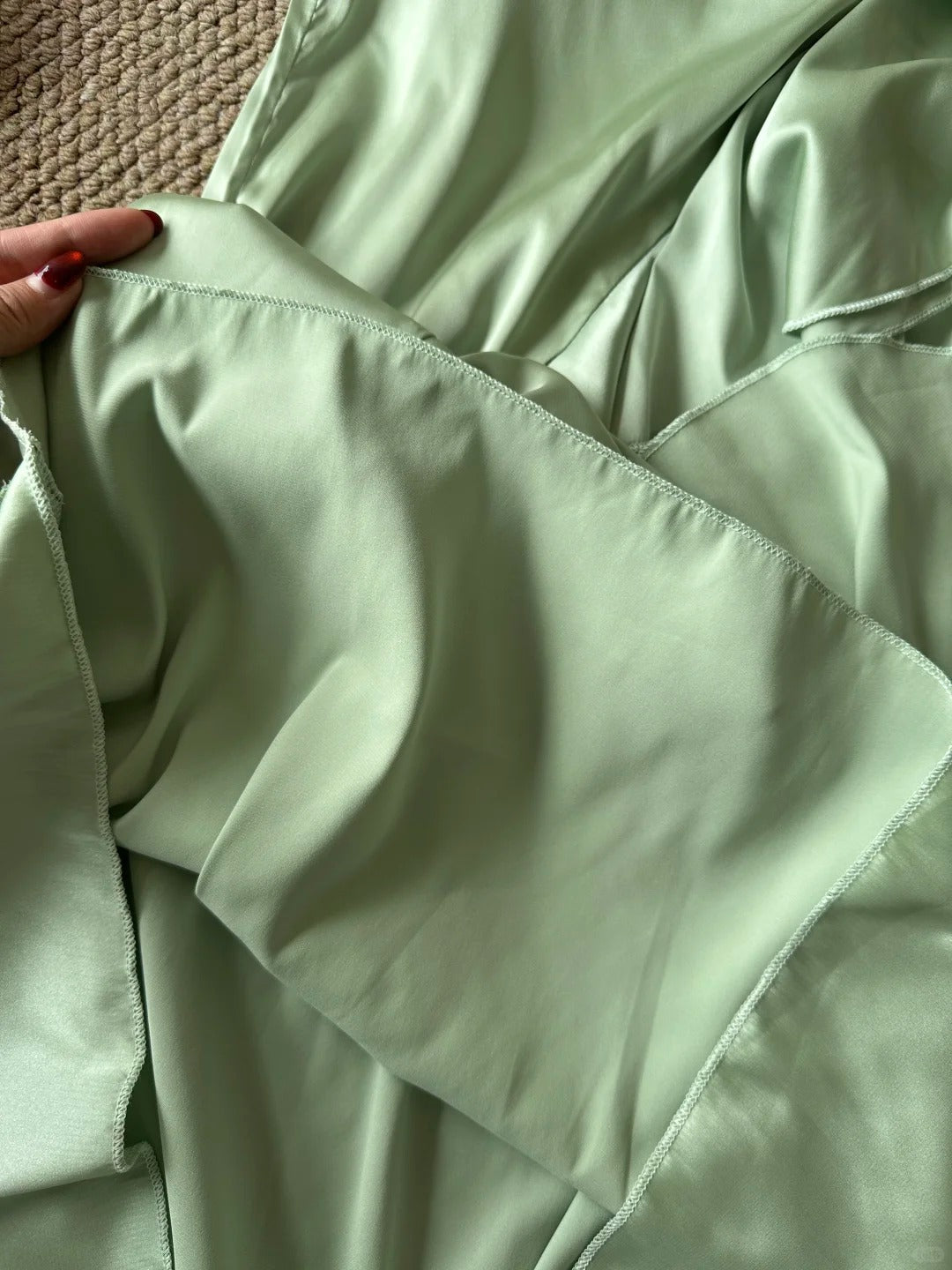 Elegant Green Slim Fit Halter Backless Ruffle Satin Prom Dress Evening Dress P4079