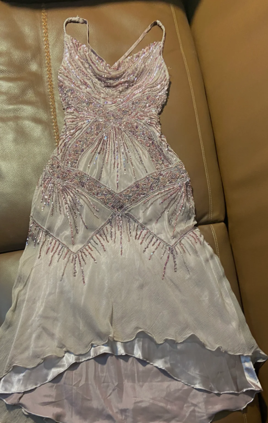 Luxuriöses Lavendel Spaghetti-Träger Perlen Irreguläres Chiffon Langes Ballkleid Abendkleid P4792