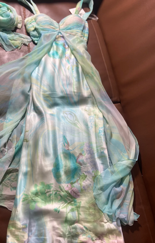 Frisches verschwommenes Print Chiffon Satin Langes Ballkleid Abendkleid P4794