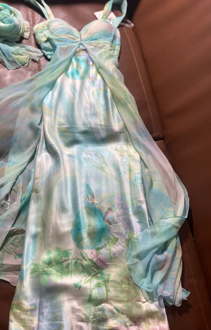 Frisches verschwommenes Print Chiffon Satin Langes Ballkleid Abendkleid P4794