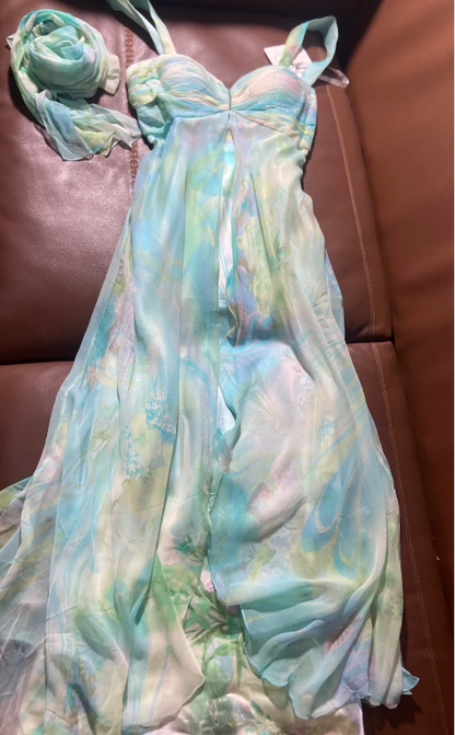 Frisches verschwommenes Print Chiffon Satin Langes Ballkleid Abendkleid P4794