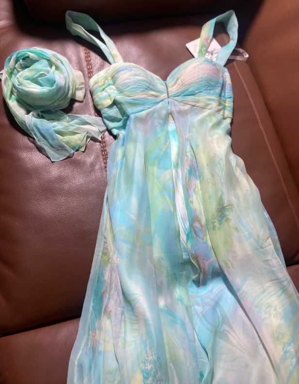 Frisches verschwommenes Print Chiffon Satin Langes Ballkleid Abendkleid P4794