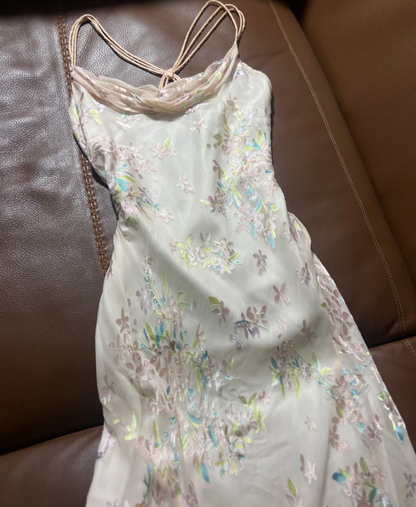 Wunderschönes Aprikosenfarbenes Cowl Neck Buntes Geblümtes Chiffon Langes Ballkleid Geburtstagskleid P4795