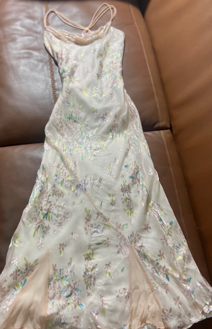 Wunderschönes Aprikosenfarbenes Cowl Neck Buntes Geblümtes Chiffon Langes Ballkleid Geburtstagskleid P4795