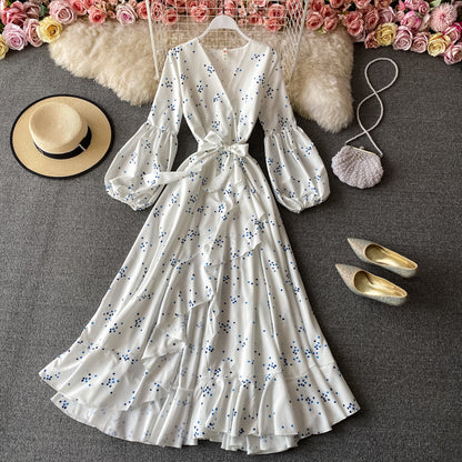 Robe col V blanche manches longues Robe tendance P339