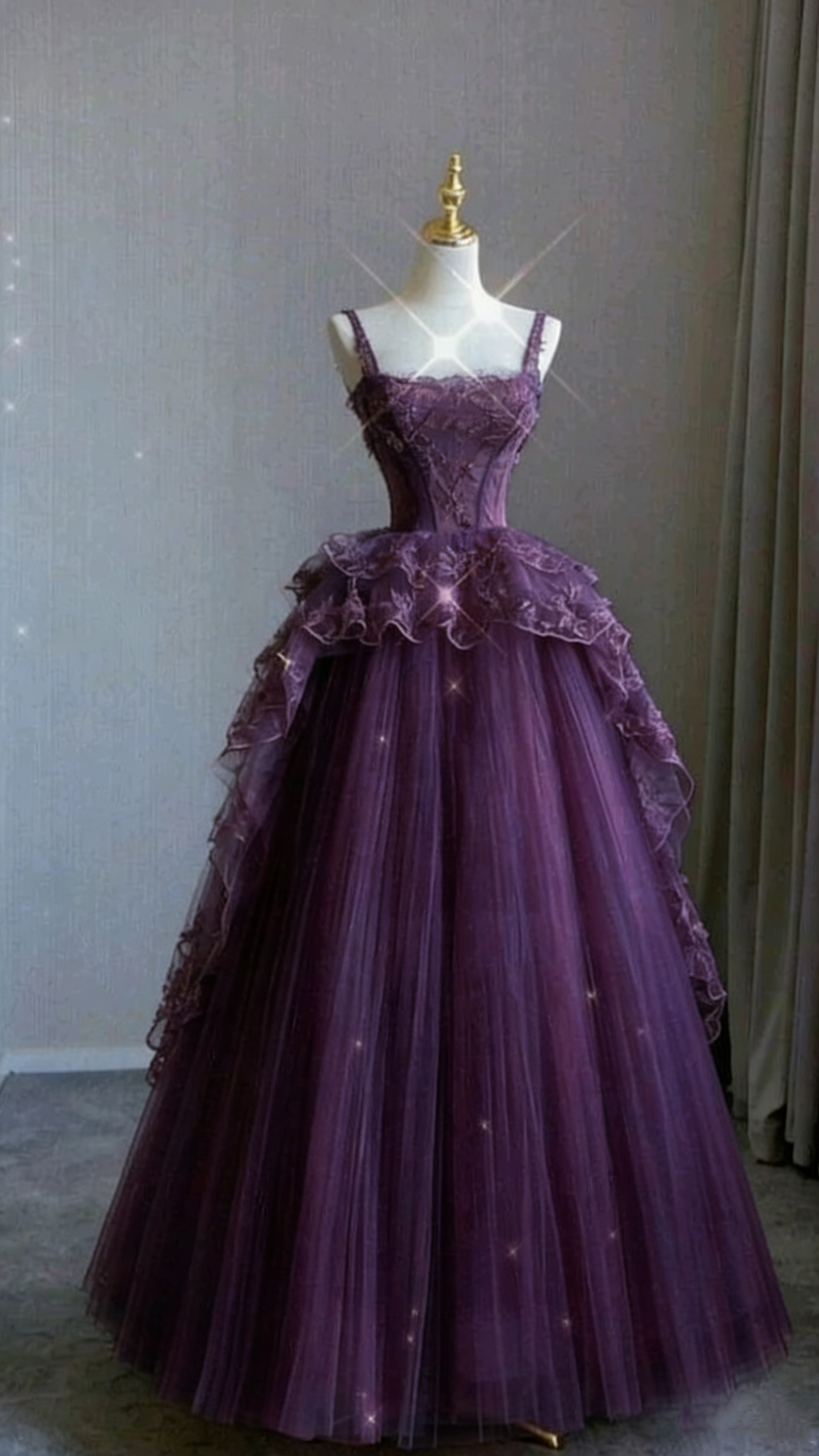 Modest Ball Gown Straps Pink Tulle Prom Dresses 22th Birthday Outfit P1786