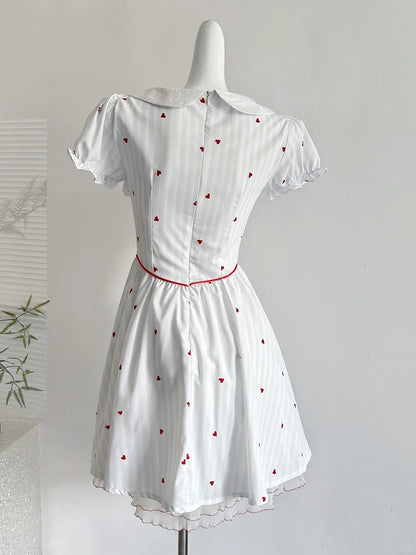 Süßes und niedliches weißes A-Linien-Kurzkleid mit Puppenkragen und Druck für den 16. Geburtstag P3996