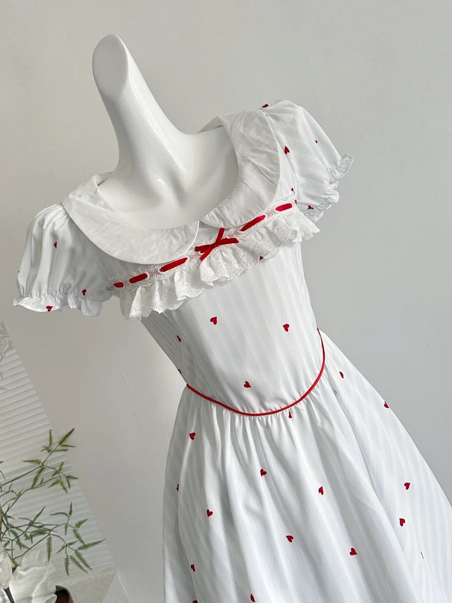 Sweet And Cute White Doll Collar Printed A-line Short 16th Birthday Homecoming Dress P3996