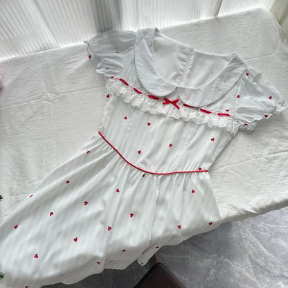 Süßes und niedliches weißes A-Linien-Kurzkleid mit Puppenkragen und Druck für den 16. Geburtstag P3996