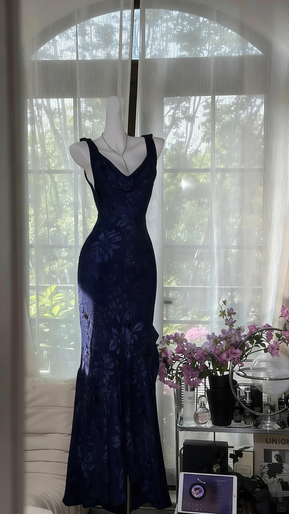 Elegantes lila Meerjungfrauen-Abendkleid aus Chiffon mit Bootsausschnitt P4040